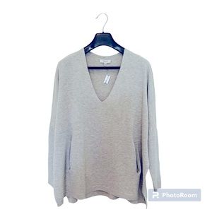 Aritzia  Babaton Erin Wool Linen Blend V Neck Light Grey Sweater Size …